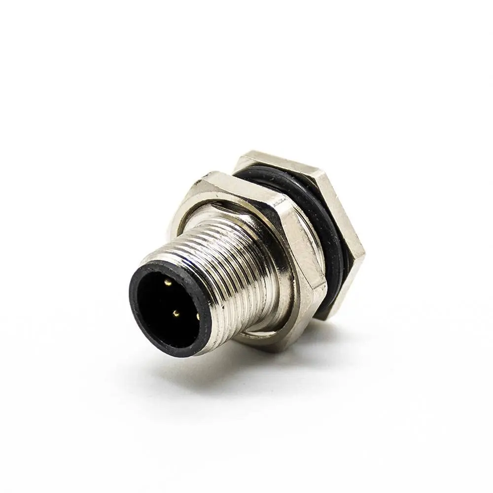 M12 Male 3Pin Panel Connector A-Code 180° PCB Contacts Front Fastened Waterproof