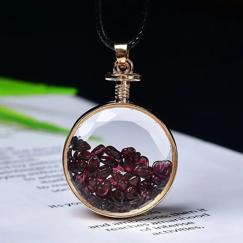 Natural Crystal Float Bottle Pendant 32x44x15mm  Amethyst Tourmaline Garnet Unisex Gift Necklace