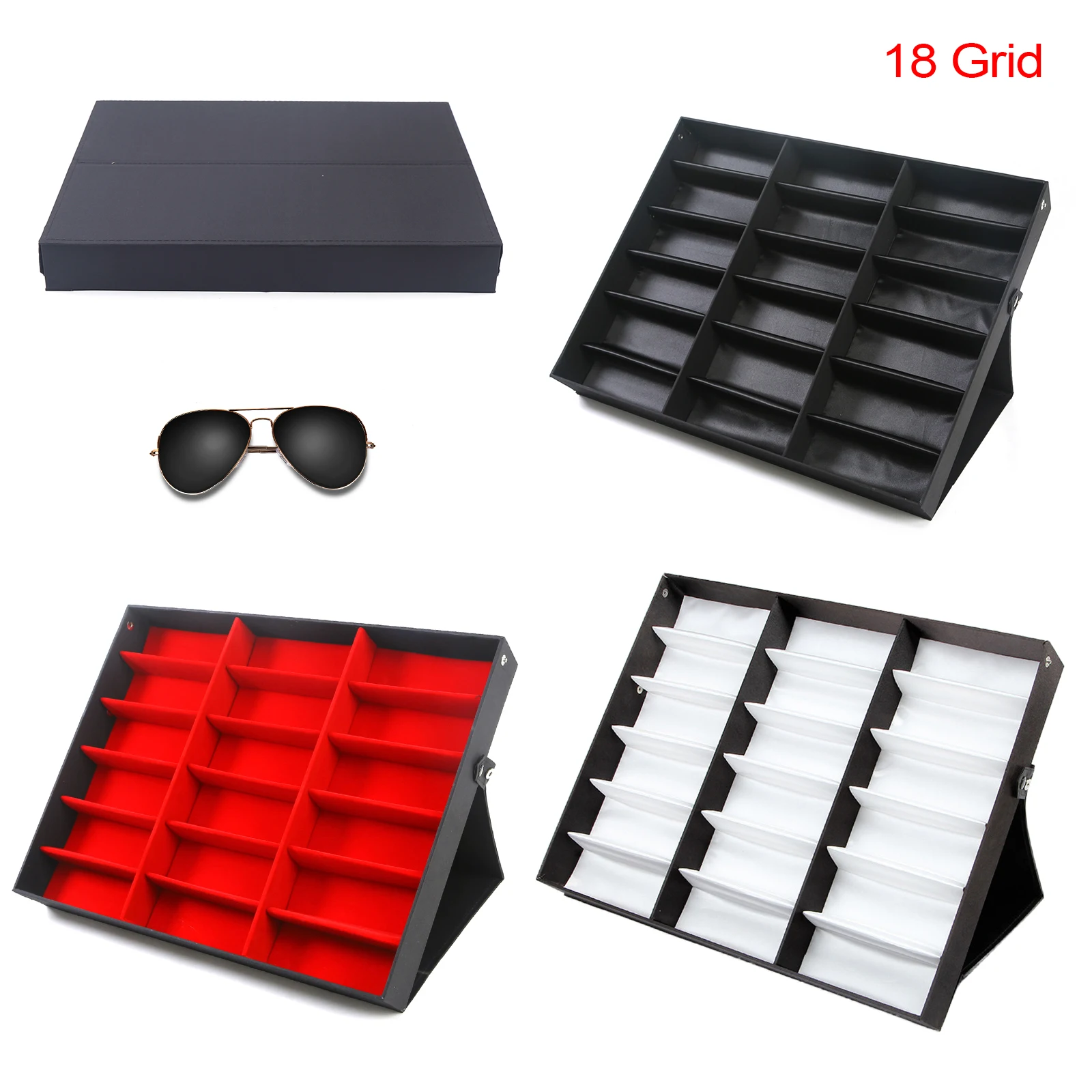

Glasses Box 18 Grids Glasses Display Box With Flip Folding Cover Convenient Storage and Carrying Display Storage Box