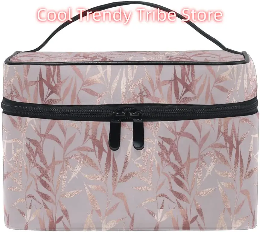 

Geometric 115 Makeup Bag, Rose Gold Leaves Travel Makeup Organizer Bag Cosmetic Cases Toiletry Bags for Girl Women Ladies