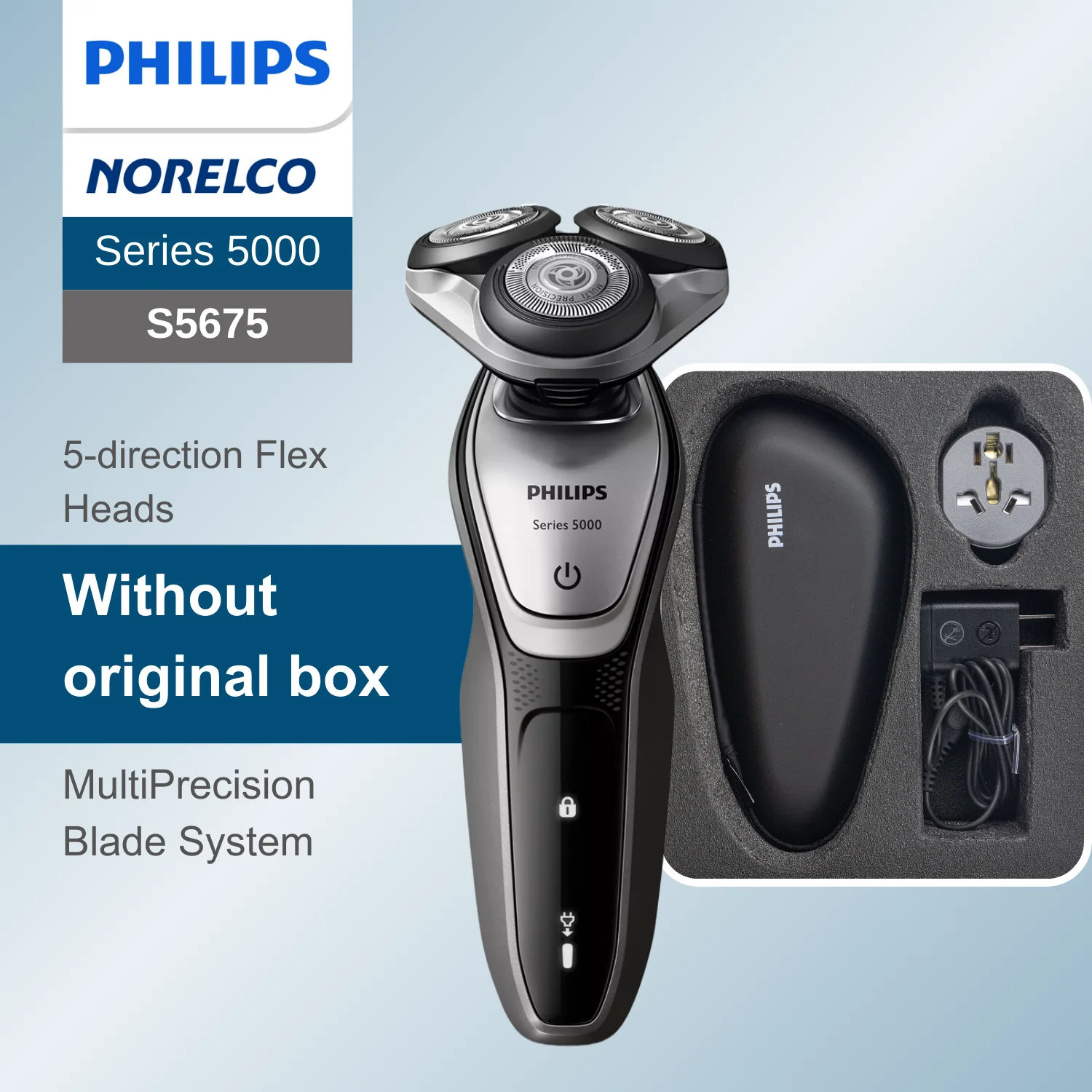 

Бритва Philips Norelco серии 5000 S5675, влажная и сухая, без оригинальной упаковки, быстрая зарядка, многоточная система лезвий