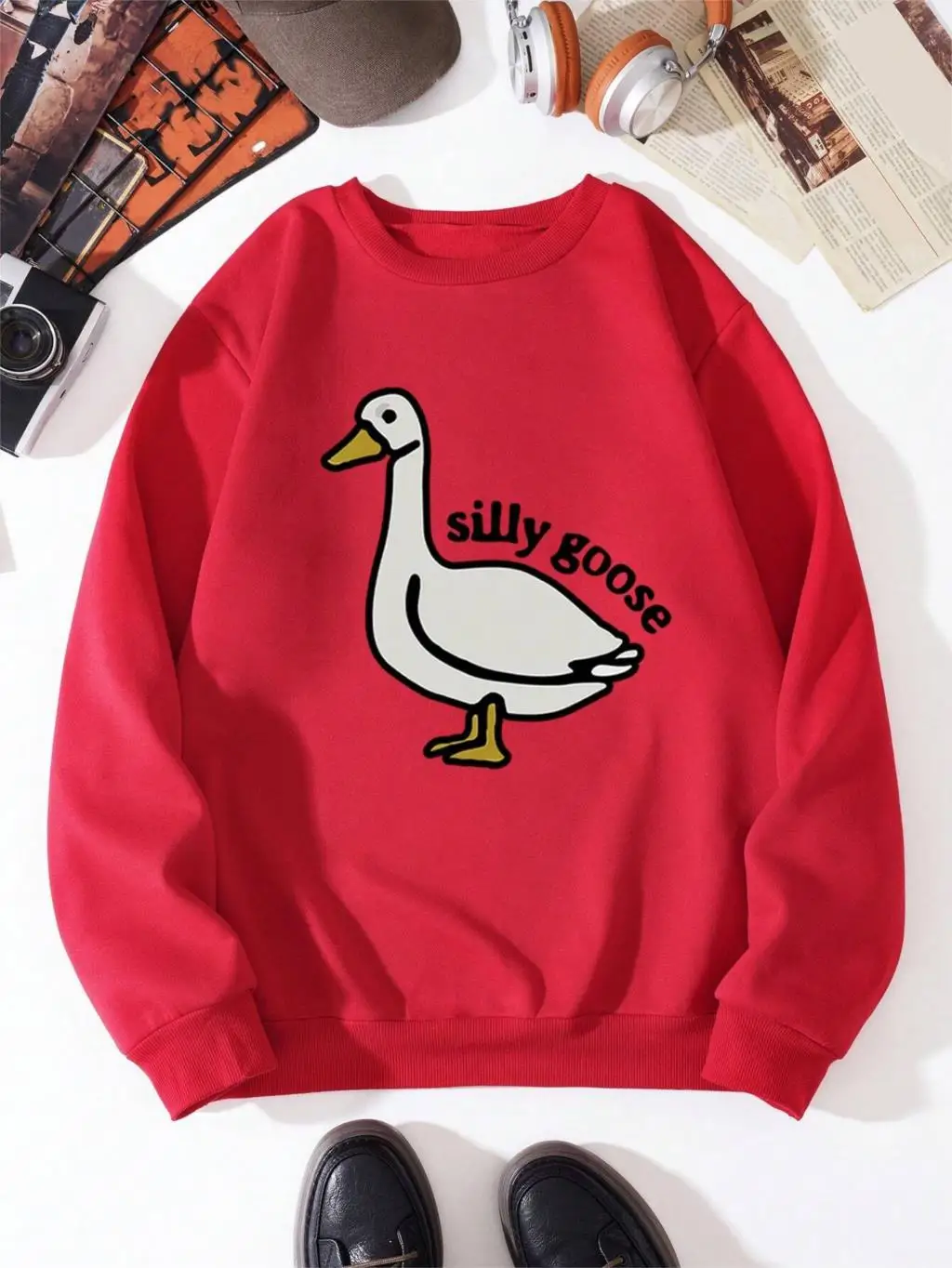 Autumn Casual Men Hoodies Cartoon Duck Letter Silly Goose Print Sweatshirt Street Hip Hop Fleece Pullover Crewneck Loose Clothes