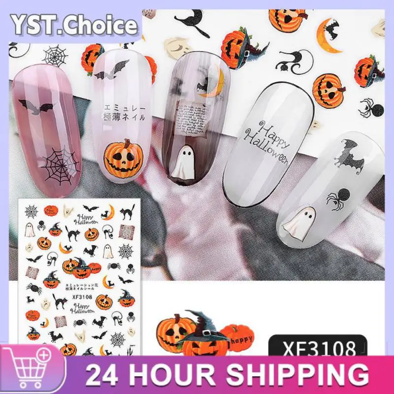 Witch Spooky Festive Nail Art Easy Application Unique Designs Long-lasting Halloween Nail Stickers For Pumpkin Lantern Elf Fun