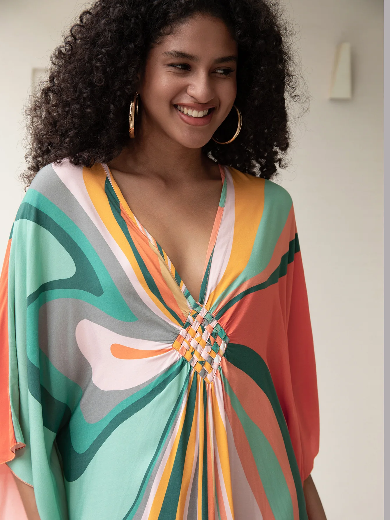 Kaftan Dresses for Women Wave Neck Swimsuit Cover Up Caftan Dress Plus Size Oversized Long Beach Dress