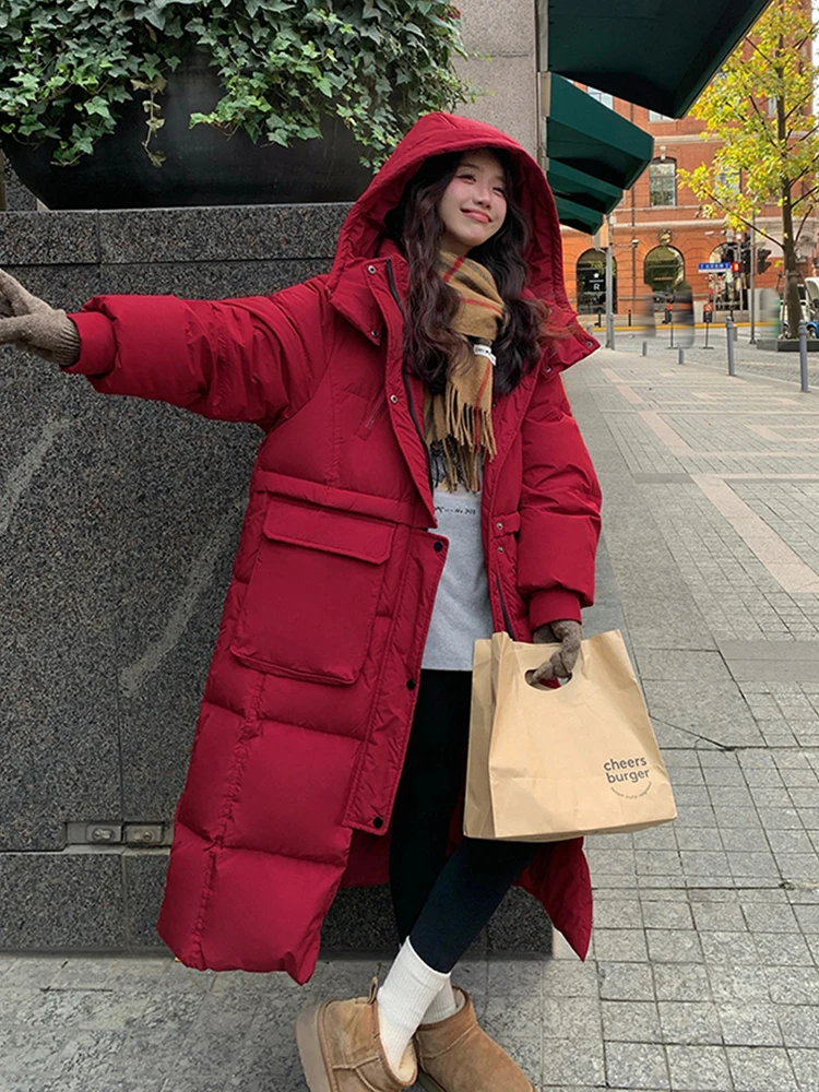 

plus Size Ultra-Thi Warmth Women's down Cotton Jaet Long Zipper Hooded Korean Sle Commute Thiened Winter Coat