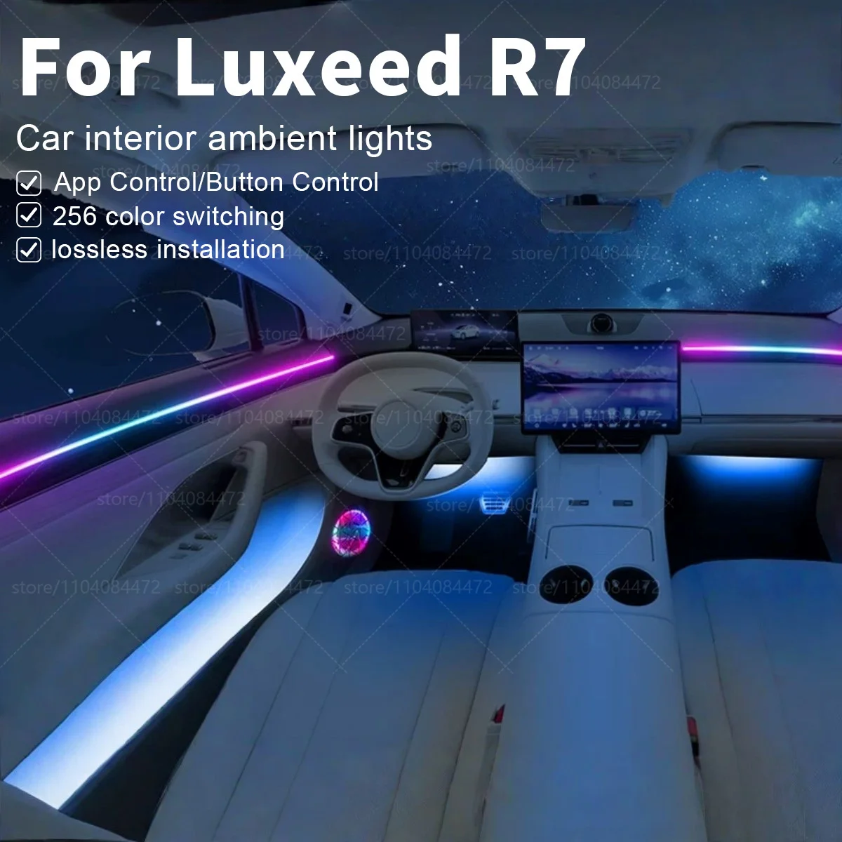 For Luxeed R7 HIMA 22in1 RGB Car Interior Acrylic Car Ambient Lights RGB Hidden Acrylic Strip Decoration Atmosphere Accessories