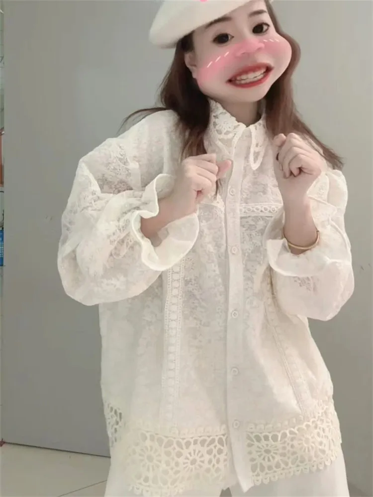 

Embroidered Lace Shirt Women's Spring New Style Heavy Work Unique Beautiful Outerwear Loose Fit Long Sleeve Co...