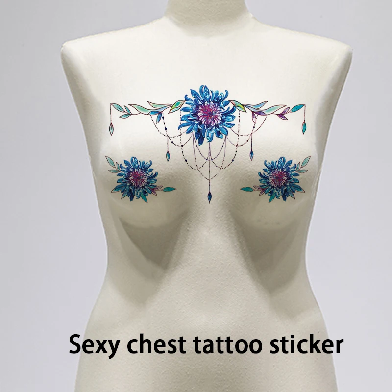 Trendy and Sexy Colored Flower Chest Temporary Sticker Waterproof and Sweat Proof Disposable Tattoo Sticker