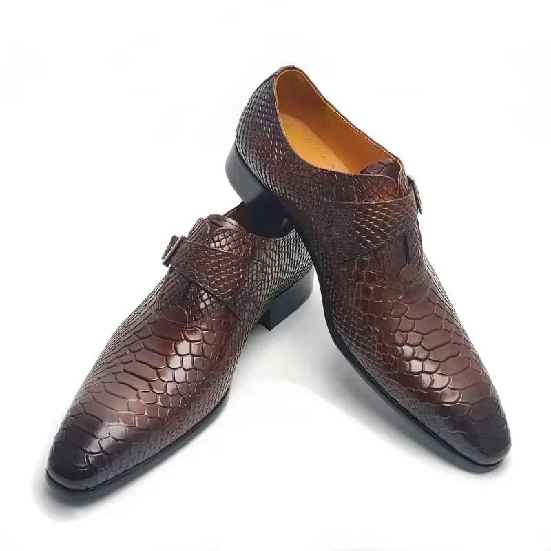 Fashion Dress Leather Shoe Serpentine Pattern Wedding Loafers Office Formal Shoe Custom Handcraft Buckle Slip on Elegant Shoes