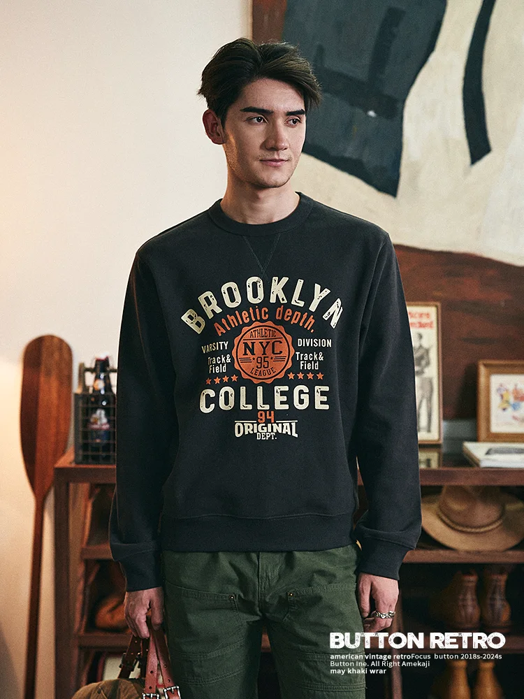 

Свободный мужской свитшот с подкладкой в американском стиле ретро Thiened, 490 г, модная спортивная одежда, топ из чистого хлопка, прямая трубка