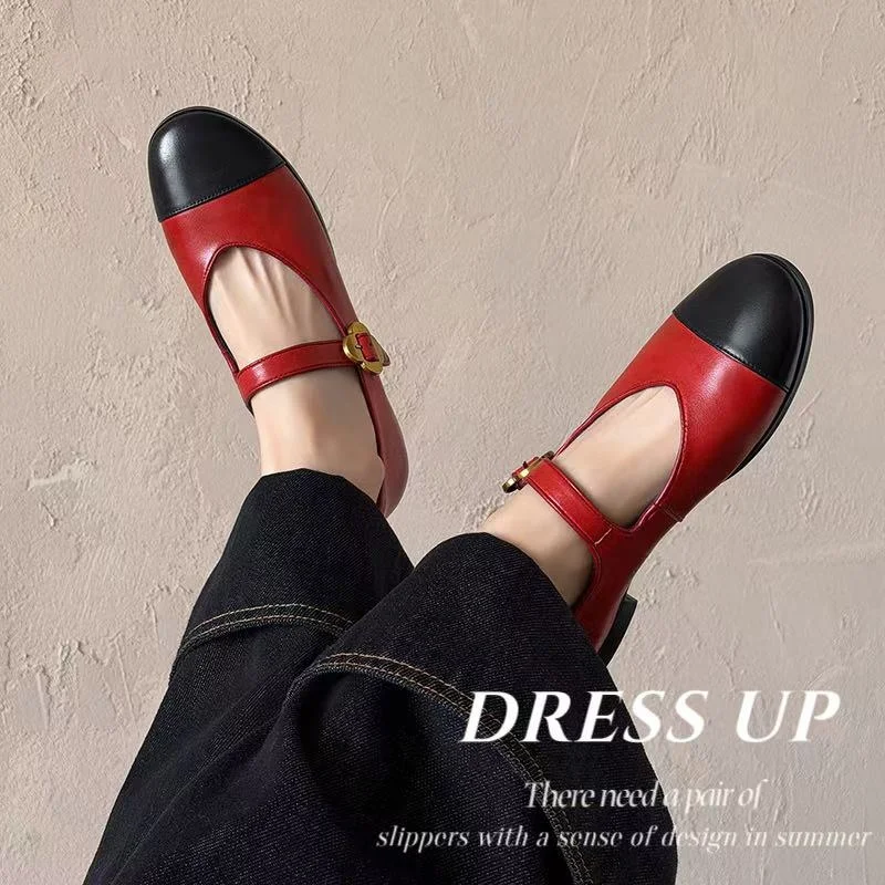 2026 new spring summer women pumps natural leather plus size 22-25cm cowhide+sheepskin mixed color buckle mary janes women shoes
