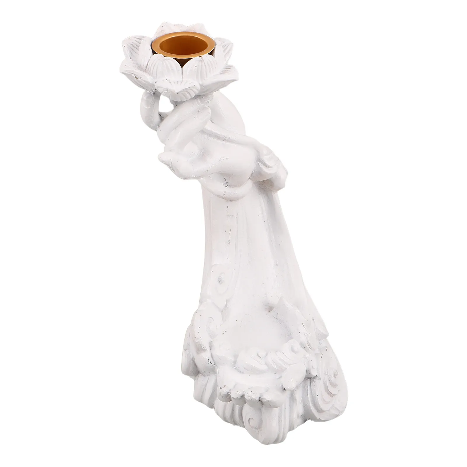 Lotus Flower Tealight Holder White Retro Buddha Hand Votive Candlestick Holder for Meditation Living Room Spiritual Zen view 4