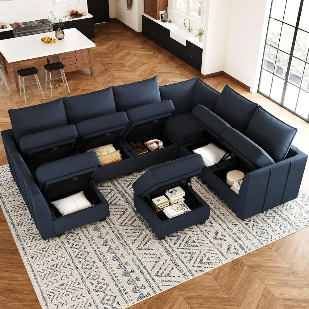 

Modular Sectional Sofa U Shaped Couch with Storage Ottoman Velvet Sectional Couch for Living Room, Blue