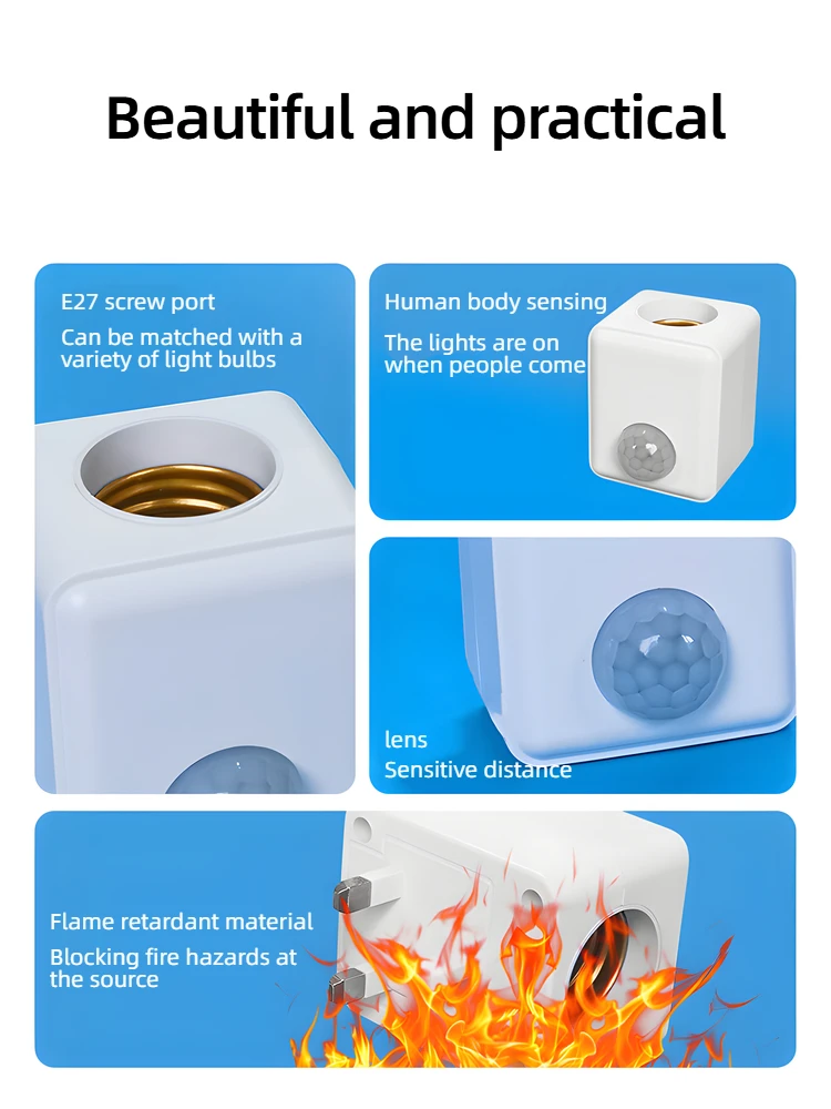 AC110-240V Wall Mounted LED Human Infrared Sensor Lamp Holder Intelligent Delay E27 Screw Port Sensor Lamp Head Adapter