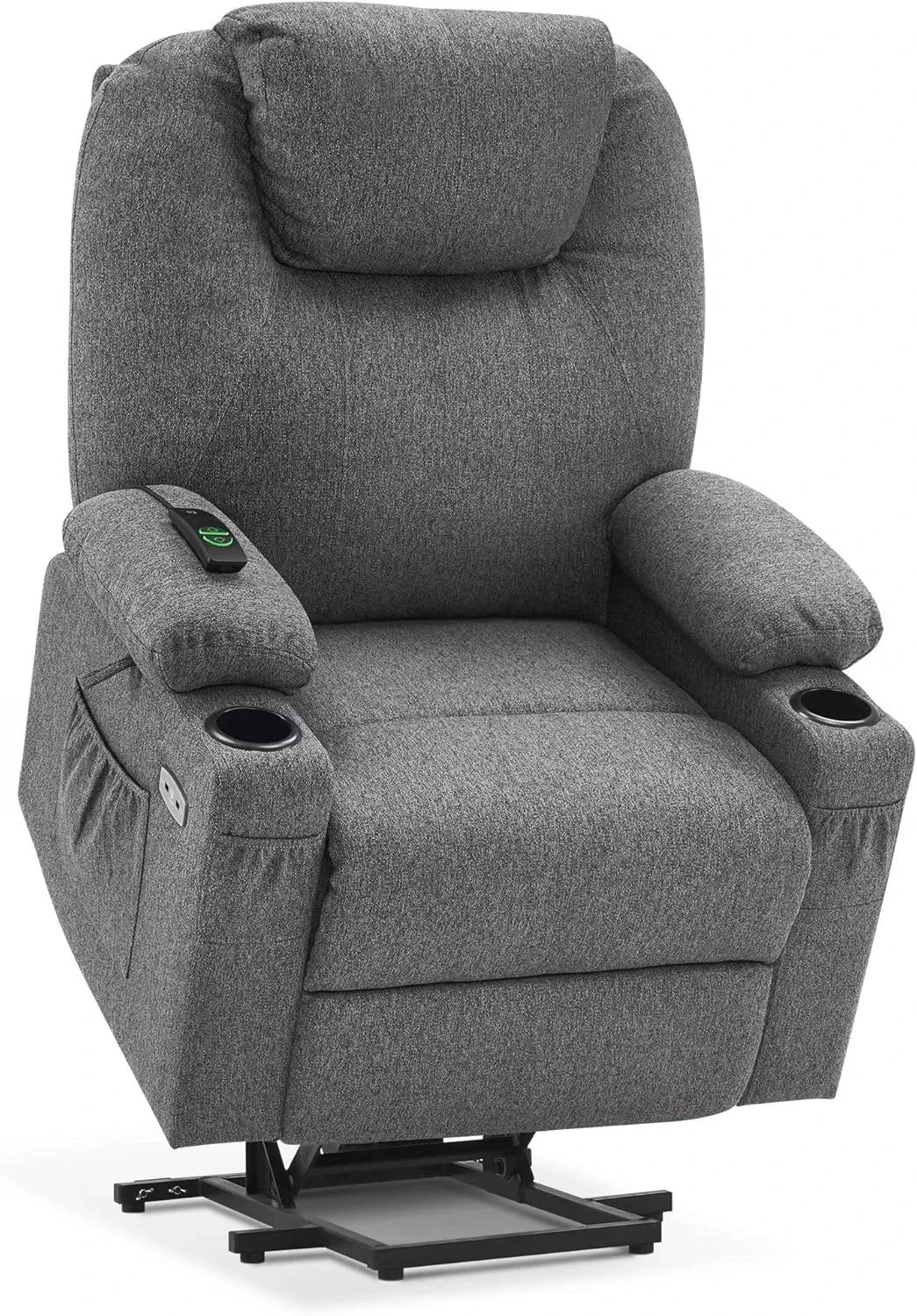 Large Power Lift Recliner Chair Sofa with Massage and Heat for Big and Tall Elderly People, 3 Positions, Cup Holders