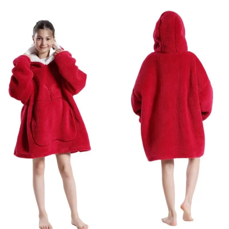 Extra Long Wearable Blankets Winter Flannel Hooded Blanket with Full Sleeves Men Women Cozy Soft Throw Adult TV Blanket