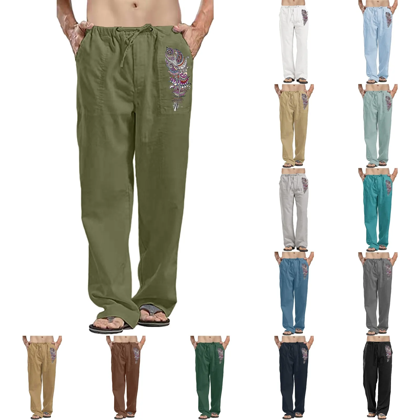 Men Spring And Summer Pant Casual All Solid Color Painting Loose Trouser Fashion Beach Pant Big Foam