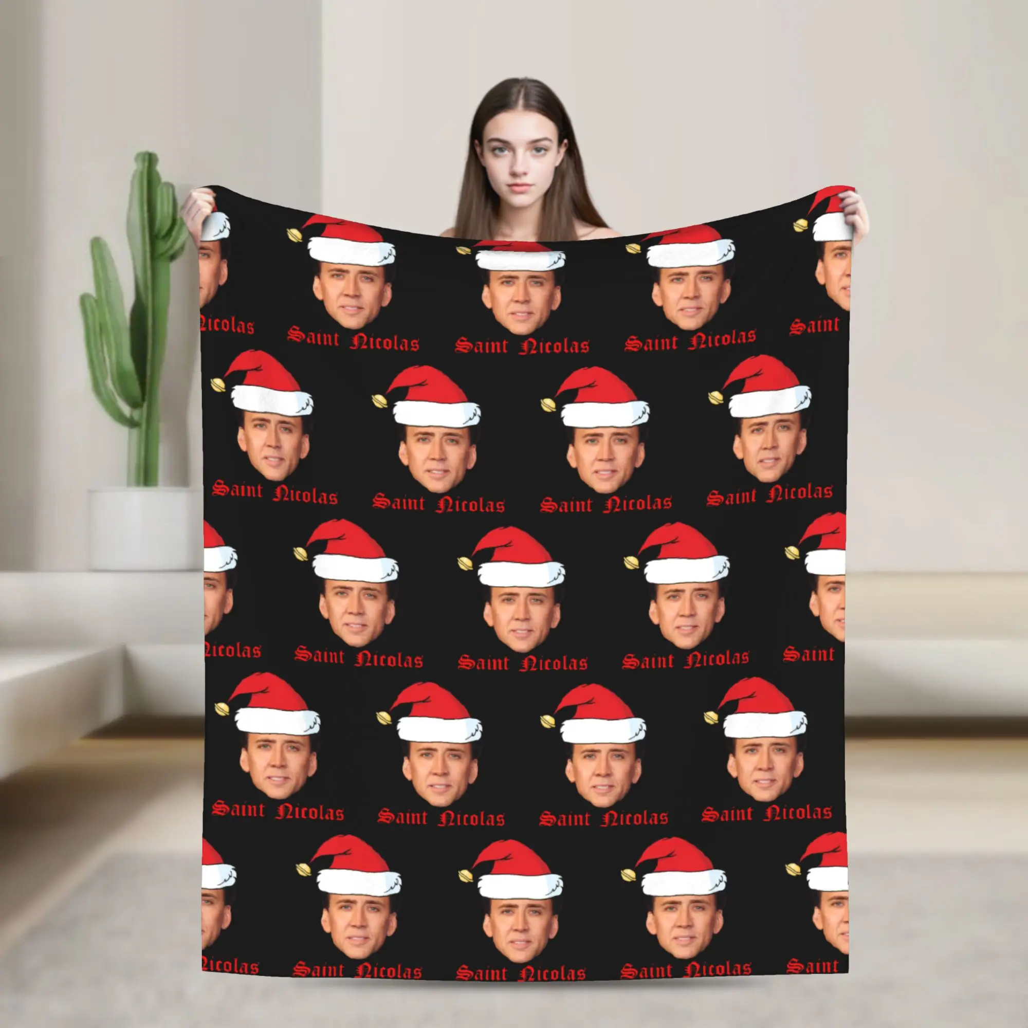 Saint Nicolas Cage Christmas Blanket Cover Fleece  Ultra-Soft Throw Blankets for Home Couch Bedroom Quilt