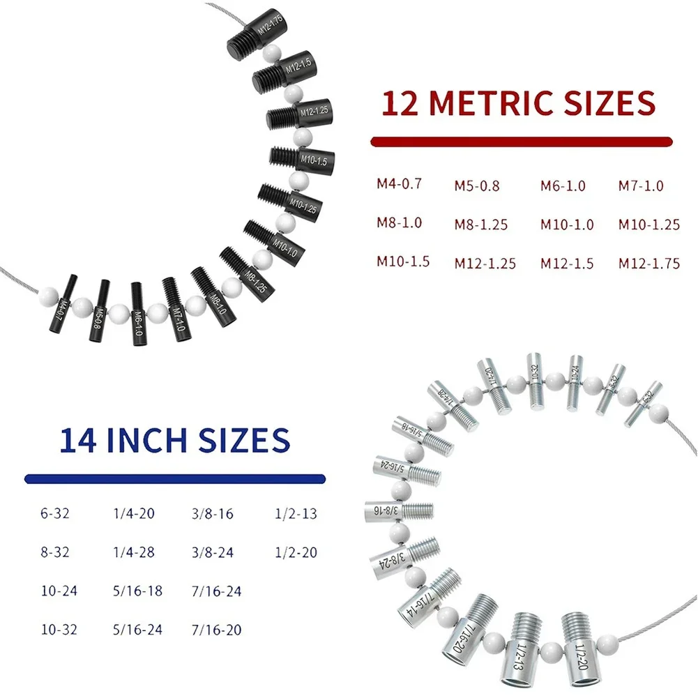 26 Piece Silver Black Thread Size Identifier Gauge Set For Metric And For For Imperial Nut Bolt Measurement Inspection Tool