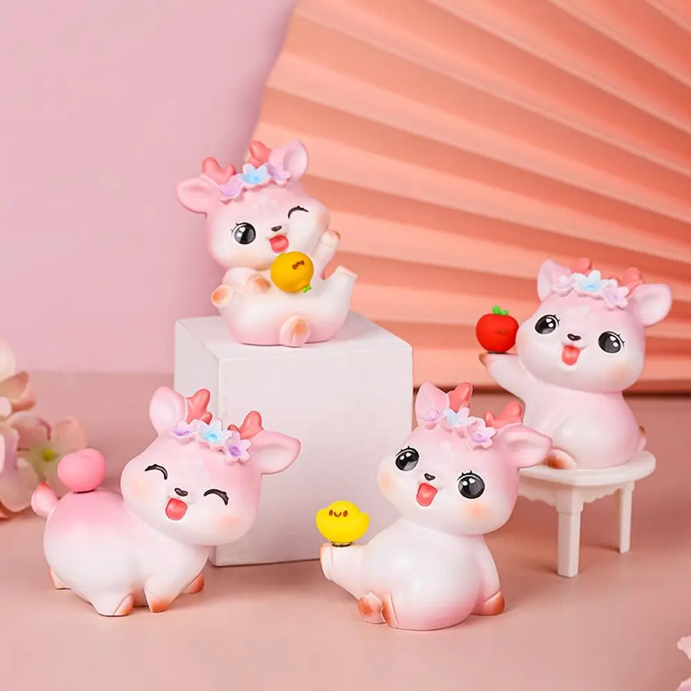 かわいい漫画の鹿の装飾品、樹脂工芸品、エルクのミニチュアフィギュア、リアルなミニ鹿の像、デスクアクセサリー、DIY