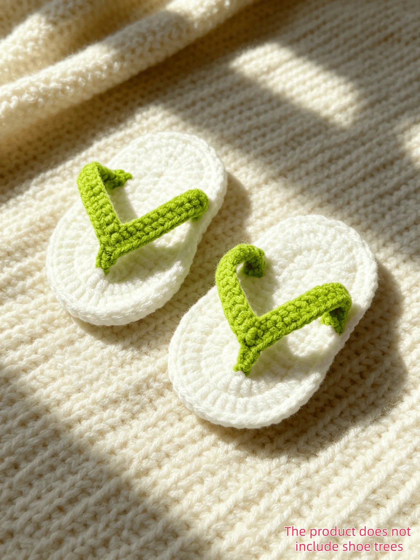 

1 Pair Crochet Flip Flop Slippers, Handmade Knit Thong Sandal Style, White and Green