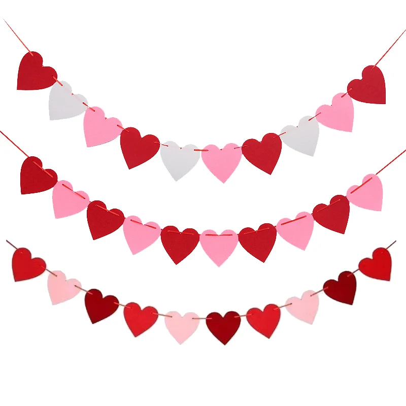 Фетровая гирлянда в форме сердца, баннер, украшения на день Святого Валентина, красные, розовые, белые, в форме сердца, юбилейные украшения для свадьбы, дня рождения