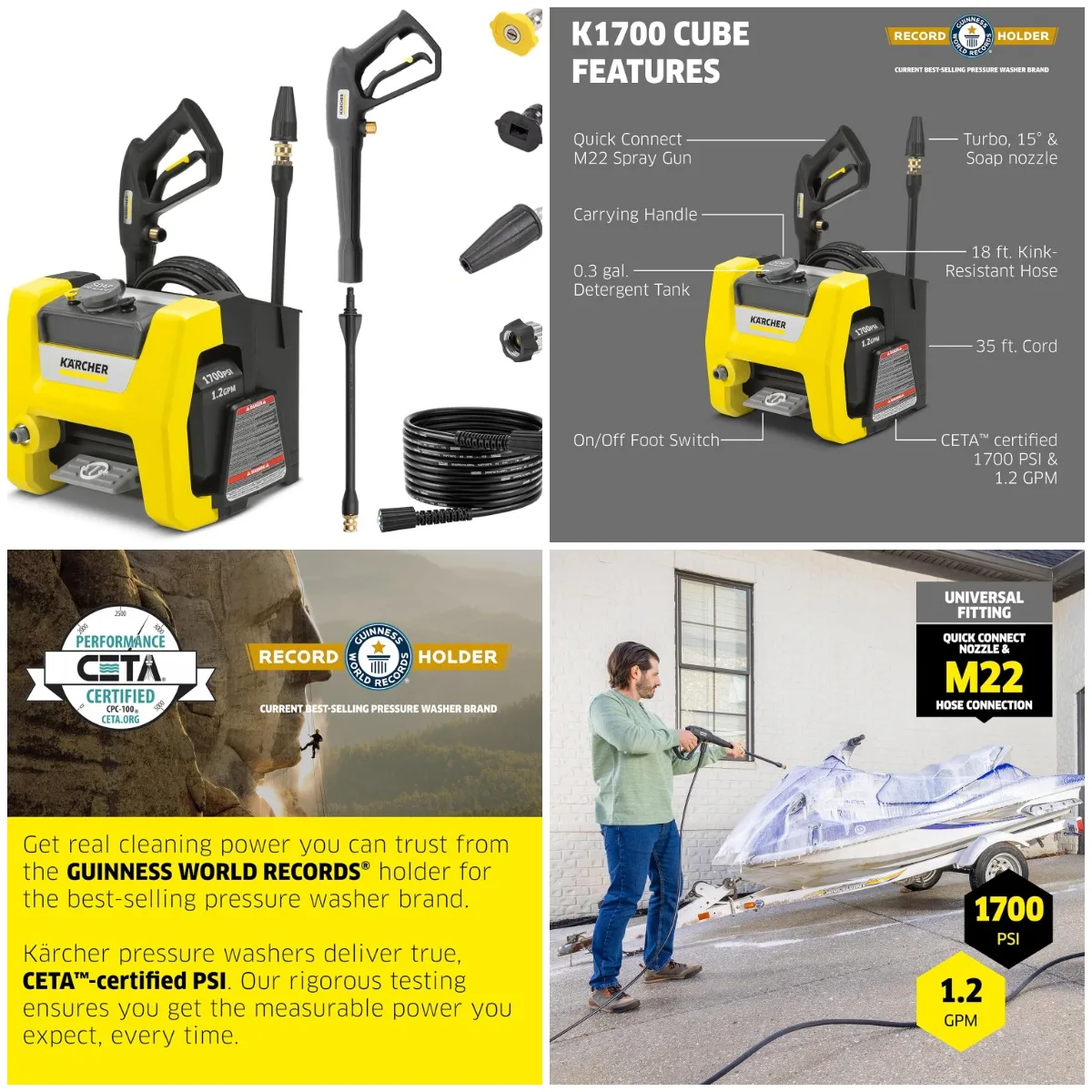 

Pressure Washer K1700, CETA Certified, 3 Nozzles, Detergent Tank, for Cars & Driveways