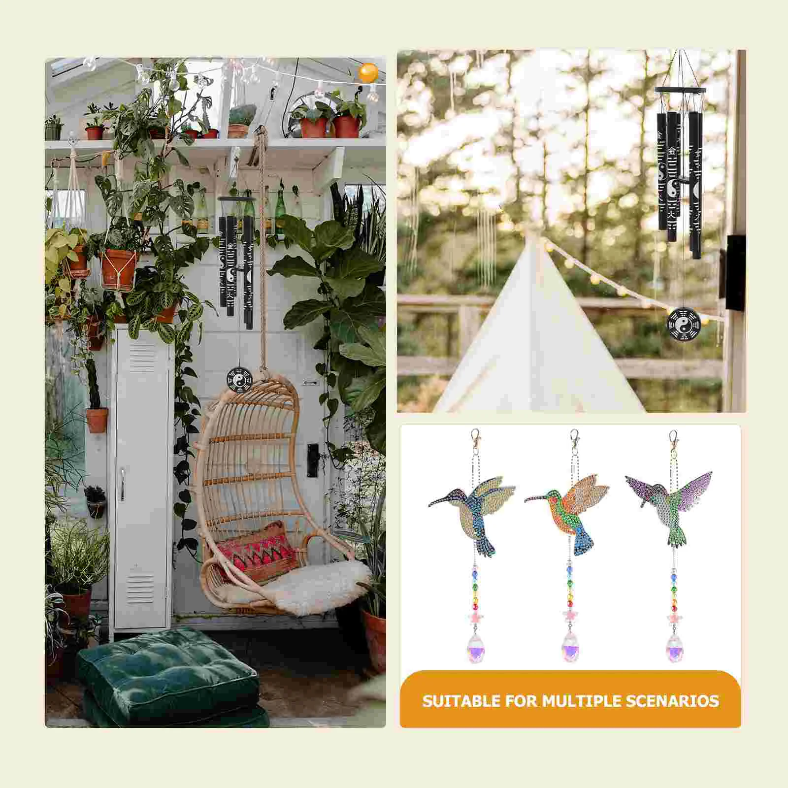 3 Pcs Rhinestones Wind Chime Suncatcher Paintings Delicate Bell Pendant Ornament DIY Supplies Diamonds Kit