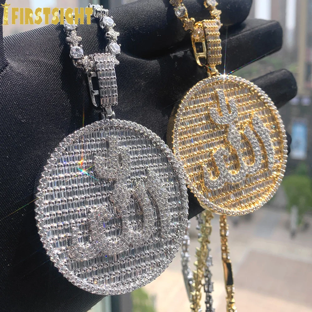 

Новый Iced Out Bling Мусульмани Аллах Кулон Ожерелье Серебряный Цвет Pave Циркон Прямоугольник CZ Круглый Шарм Женщины Мужчины Хип-Хоп Ювелирные Изделия