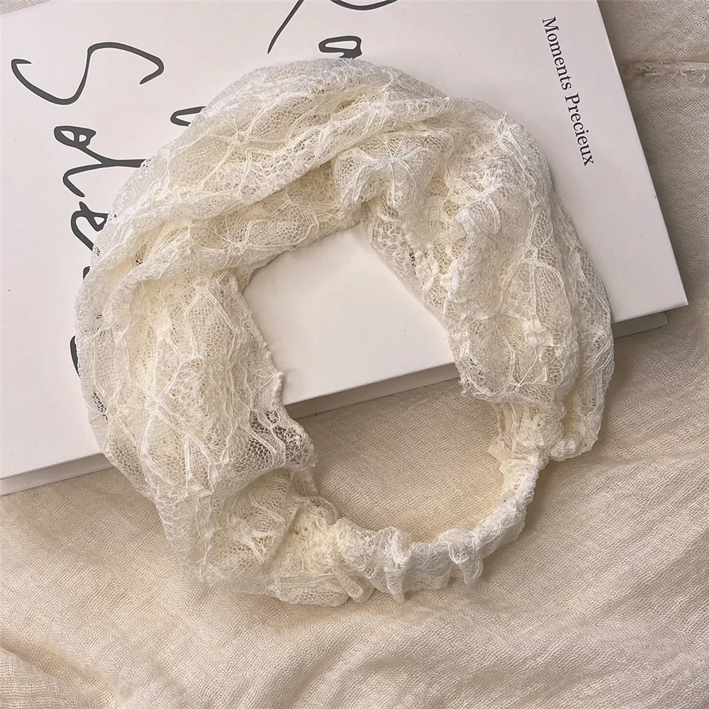 

Elegant Spring Summer Mesh Lace Headband Breathable Lightweight Elastic Hair Wrap Styling Hollow-out Hair Accessories for Women