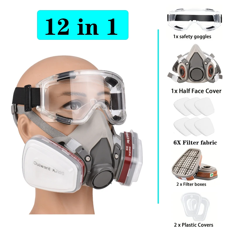 

Masks, half-face gas masks with safety glasses, reusable professional respiratory protection, dust, chemicals, pesticid