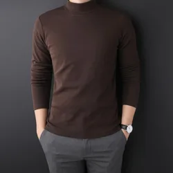 Men's Turtleneck T-Shirts Tops Full Sleeves Solid Color Thermal Winter Clothing Autumn Undershirt High Collar Golf Wear T-shirt