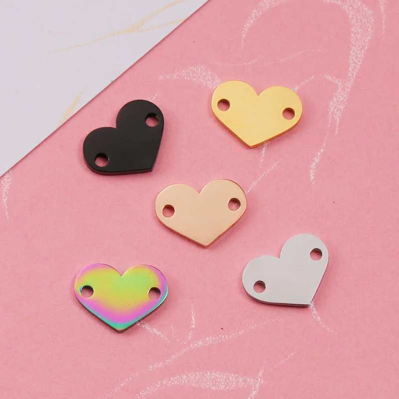 Stainless Steel Cute Heart Charm For DIY Necklace Braid Bracelets Jewelry Metal 2 Hole Heart Connector wholesale 20pcs