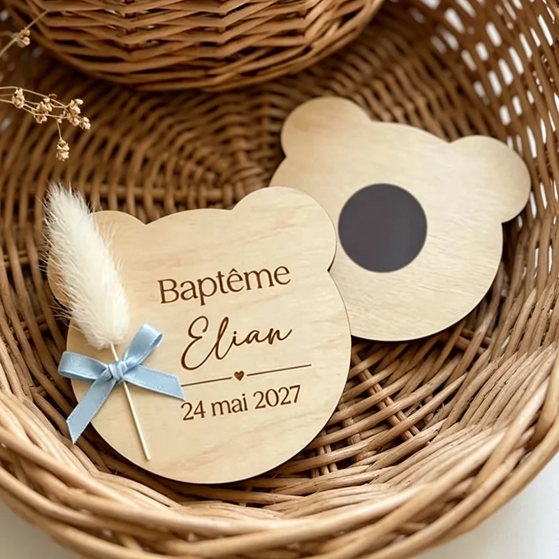 Customizable Wooden Magnets Gift Tags,Dried Flower Guest Gift,Ideal for Wooden Invitations, Baptism,Communion, Wedding Souvenir
