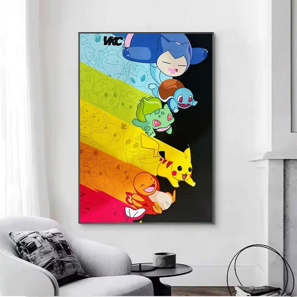 Pokemon Starters Pop Splash Art Canvas Wall Print, Vibrant Anime Monster Character Art Poster, Unframed Canvas Painting f