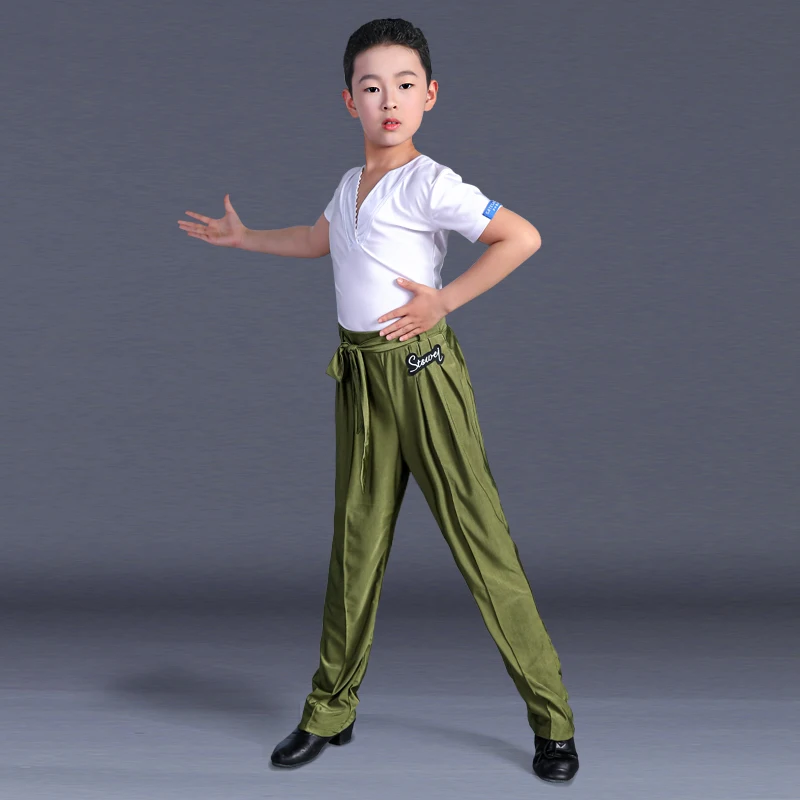 New Kids Latin Dance Clothing Boys Practice Wear Ballroom Dance Tops Trousers Cha Cha Salsa Tap Dance Performance Costume BL8412