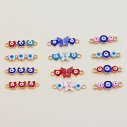 6Pcs Mixed Lucky Blue Eyes Butterfly Connector Charm for Women's Bracelet DIY Jewelry Making Accessories Enamel Alloy Pendant