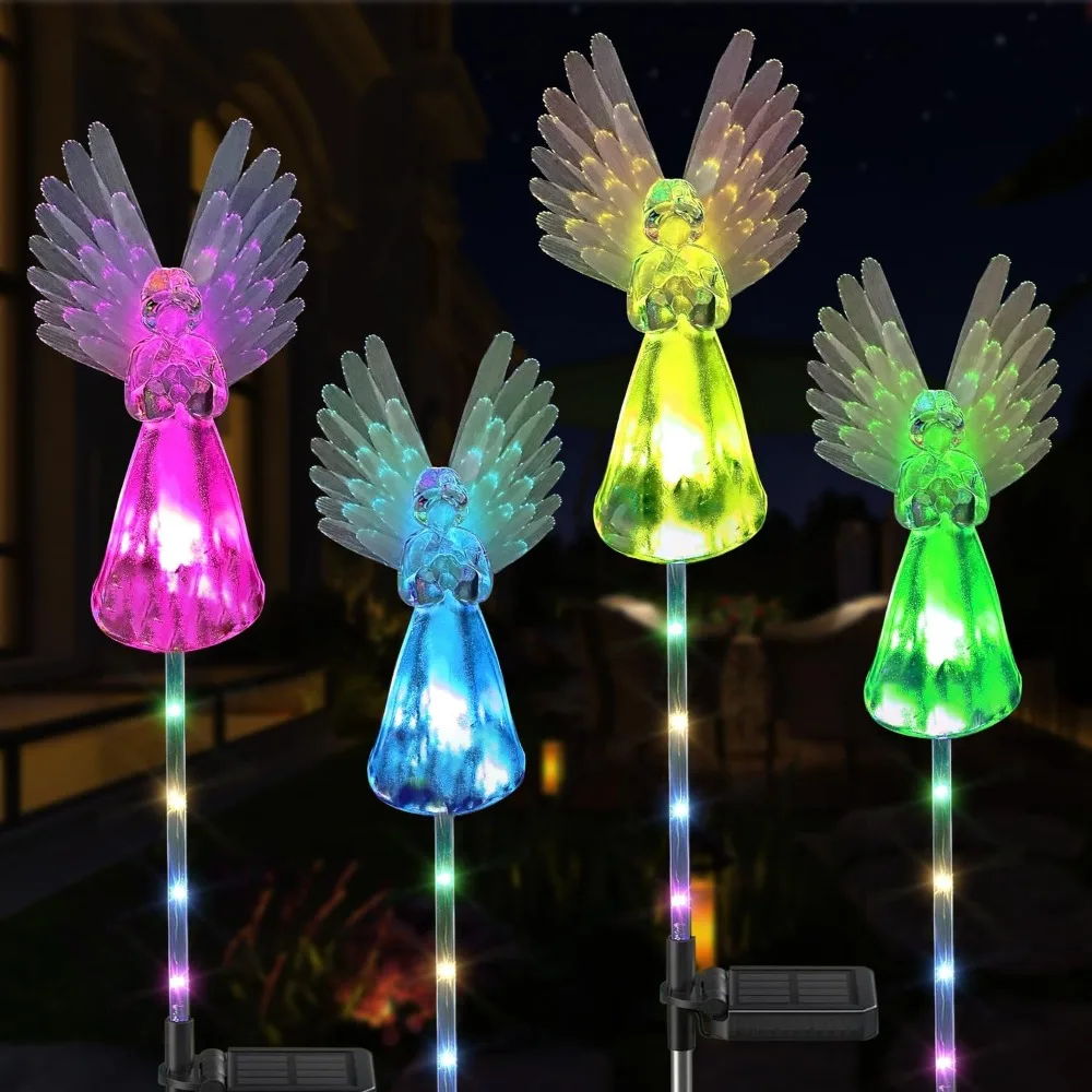 

1pc Solar Angel Lights Outdoor Decor, LED Angel Stake Lights for Cemetery Grave Garden Patio Yard Art Lawn Decoration