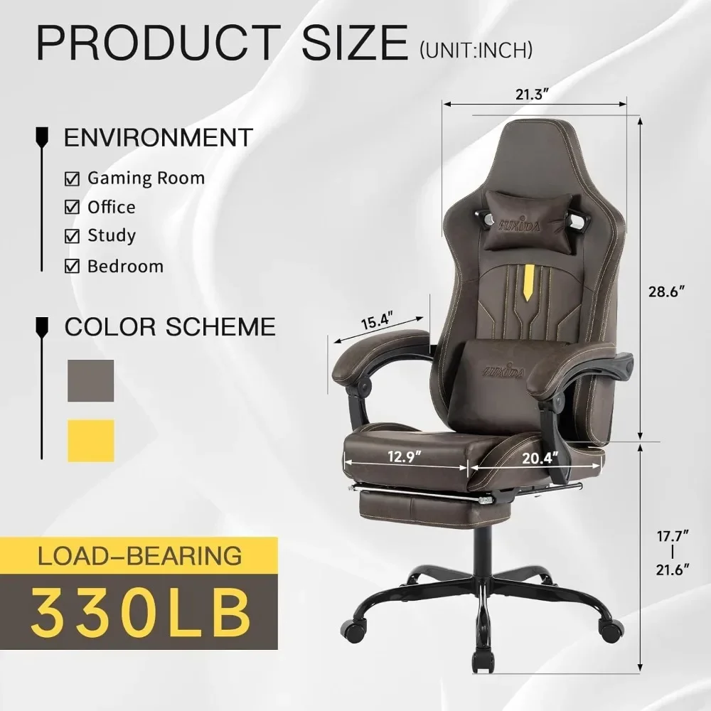 Gaming Chair with Footrest Ergonomic Computer Chai,Adjustable Rocker Recliner Executive Office Desk Chair Pu Leather for Adults