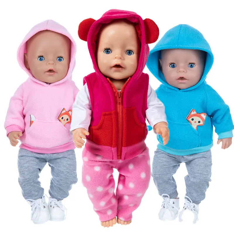 

Doll Clothes For 18Inch/45cm Born Baby Doll Cartoon Sweater Jacket Clothes Pants Set Baby New Born Doll Down Coat Kids Toy Gift