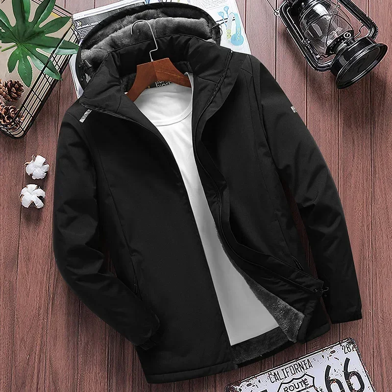 Men's Winter Outdoor Jacket Thick Fleece Linning Casual Windproof Parka Coats Hooded Windbreaker Hat Detachable Warm Outerwear