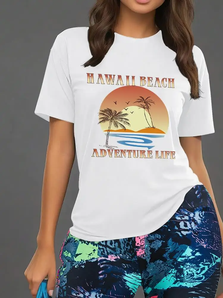 

Hawaii Beach Life Printed Women T Shirts Two Piece Set Fashion Hip Hop Floral Shorts Sets Breathable Summer Shirt Shorts Female