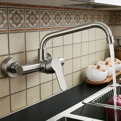 Stainless Steel Kitchen Faucet with Sprayer Double Hole Wall Mount Rotating Balcony Cold And Hot Water Tap Torneiras De Cozinha
