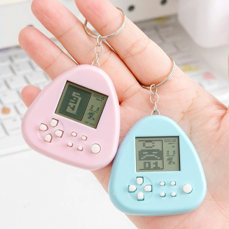 Mini Handheld Brick Game Console Keychain Portable Pocket Puzzle Game Multi-color Key Chain Ornament For Christmas