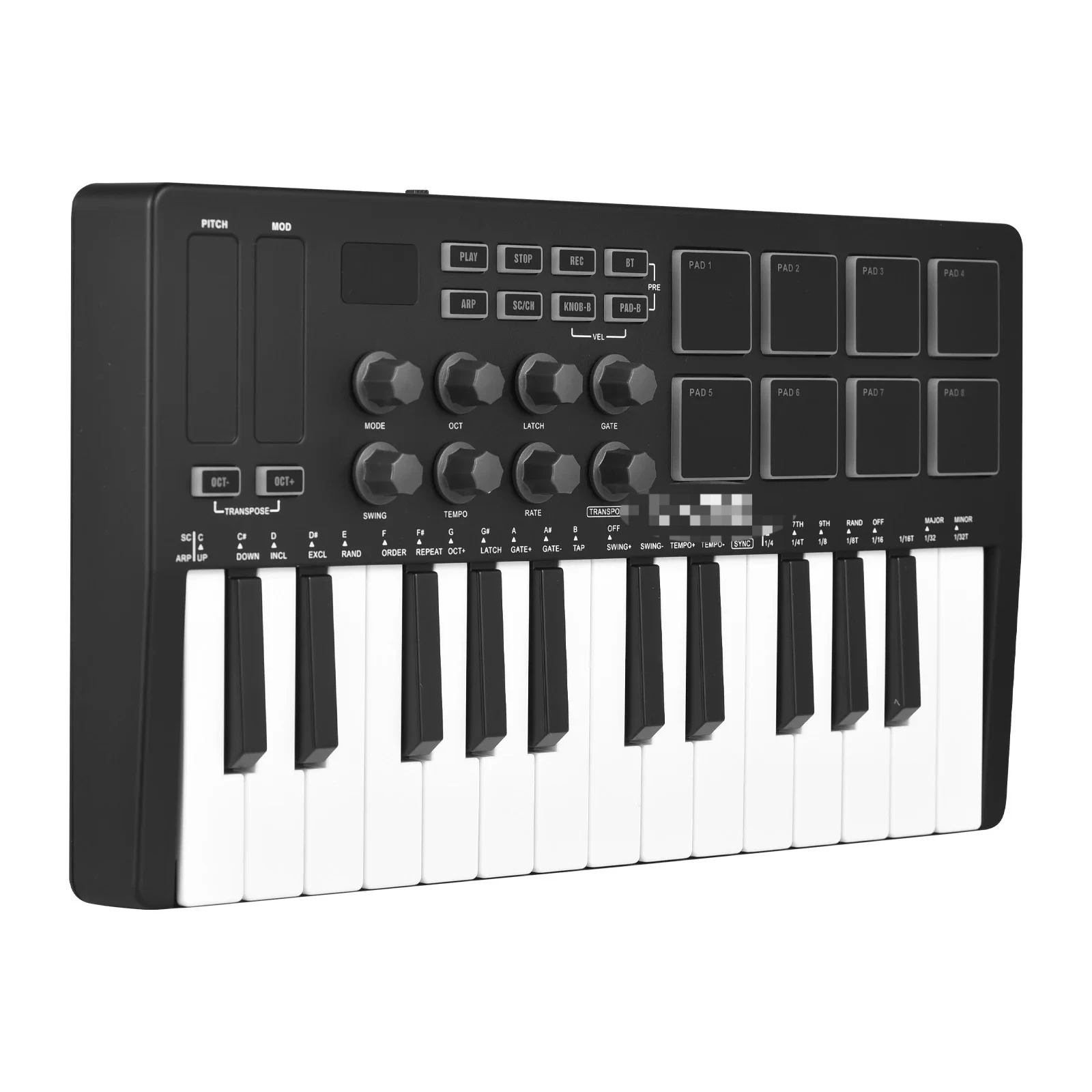 25-Key MIDI Control Keyboard Mini Portable USB Keyboard MIDI Controller 25 Velocity Sensitive Keys 8 RGB Backlit Pad