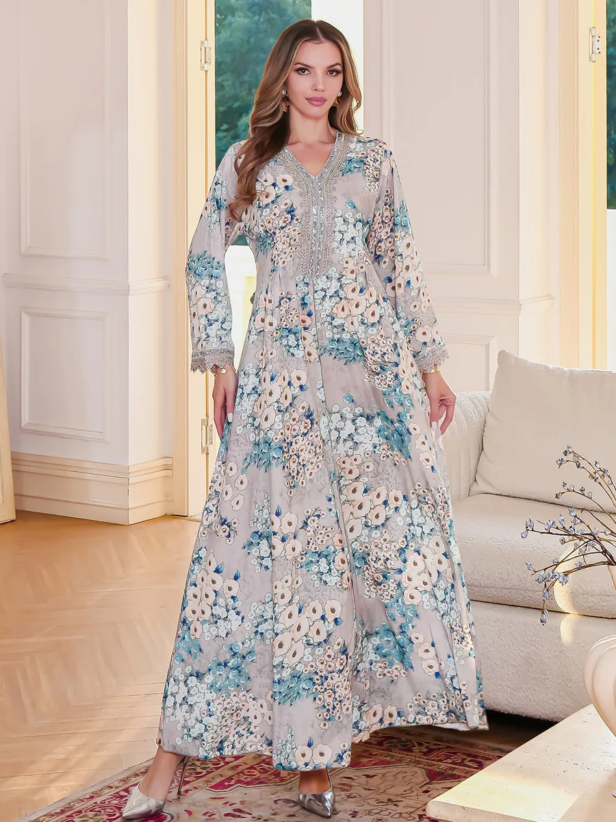 Femmes musulmanes dubaï Abaya luxe broderie patchwork Robe imprimée caftan Ramadan Robe Femme robes africaines Islam vêtements Kebaya