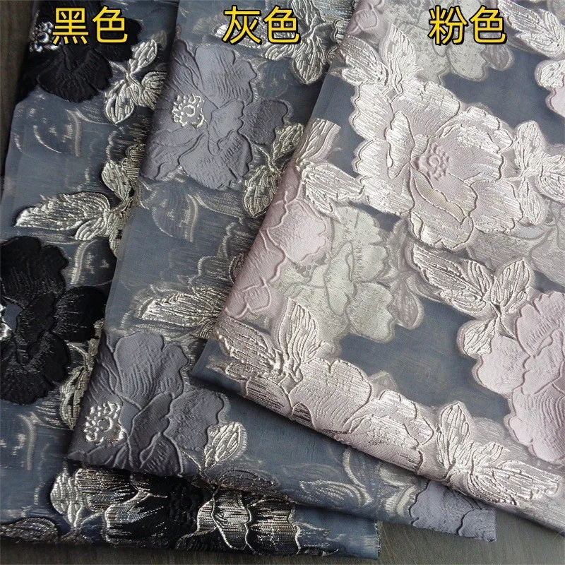 Organza jacquard cut flower gold thread fashion fabric semi-transparent hazy large flowers