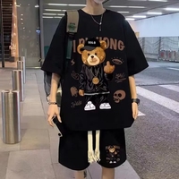 Little Bear Short sleeved Shorts Set M XXXL 5XL Men T Shirts Summer Cotton T-Shirts Breathable Loose Clothes Hip Hop Street Tees