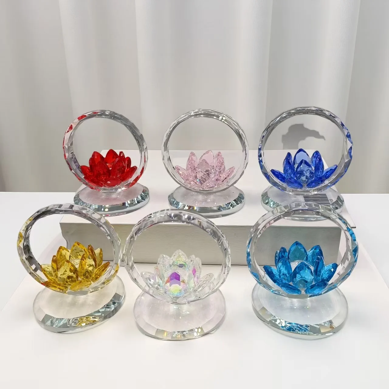 1 pieza nuevo adorno de loto rosa de cristal: adecuado para decoración de mostrador, decoración de interiores de coche, salón budista, sala de estar, oficina