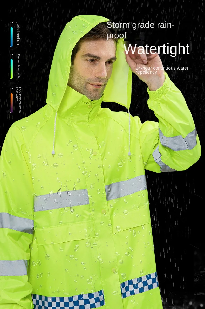 Full Body Anti Rainstorm Split Reflective Raincoat Rain Pants Suit Duty Split Raincoat Property Garden Traffic Adult